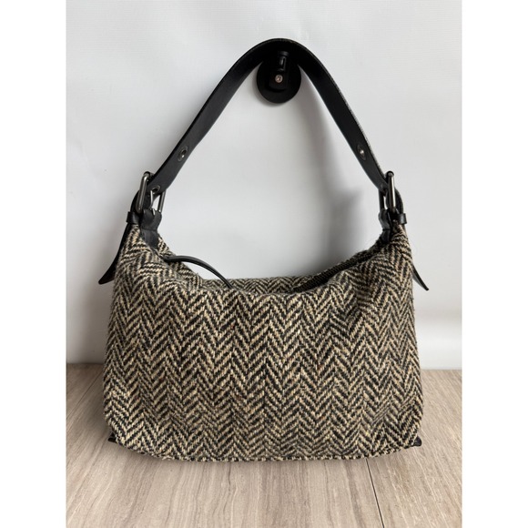 Banana Republic Handbags - Banana Republic Wool Herringbone Hobo Bag Leather Tweed Shoulder Purse Academia